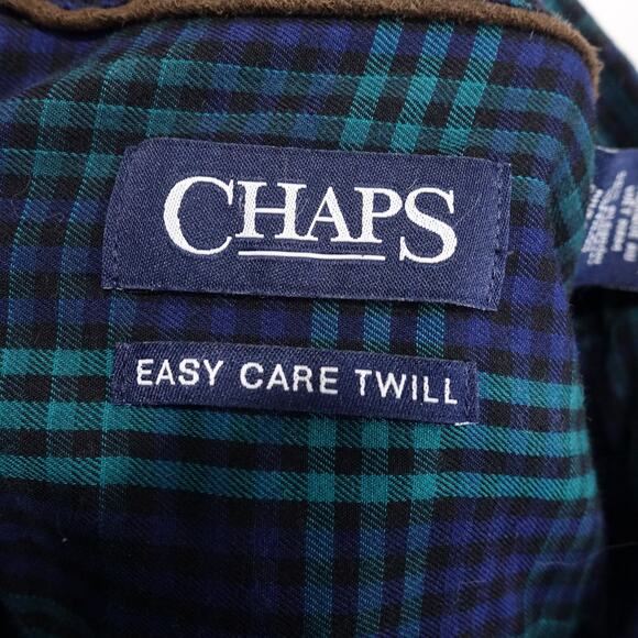 Chaps Shirt Mens 2XL Blue Green Plaid Easy Care Twill Long Sleeve Button Down - Picture 7 of 9
